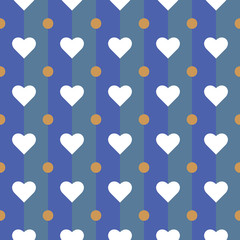 White hearts, blue stripes seamless pattern
