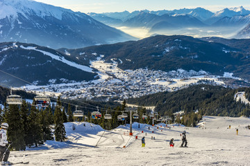 Skier skiing on Seefeld Ski Resort in winter
