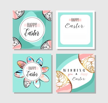 Happy Easter greeting card, poster, with cute, sweet hand drawn watercolor bunny