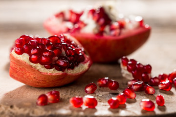 Pomegranate on wooden background
