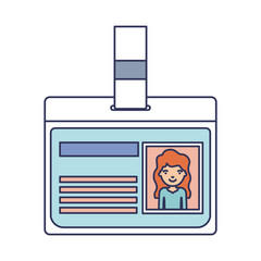 identification card with half body woman picture with long wavy hair in colorful silhouette