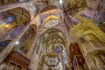 Fototapeta na wymiar Majorca cathedral interior roof in hdr