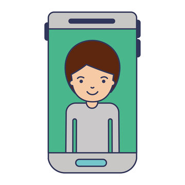 smartphone man profile picture with short hair in colorful silhouette