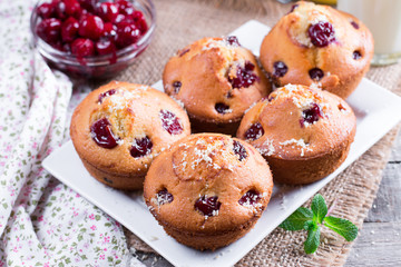 Cherry muffins on the plate