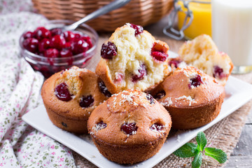 Homemade cherry muffins on the plate