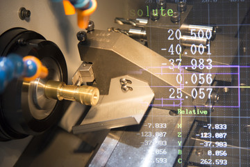 The small CNC lathe multi function for hi-precision manufacturing.The brass rod part machining process.