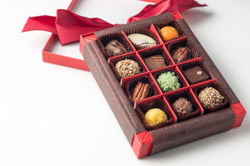 Assorted chocolates confectionery in their gift box