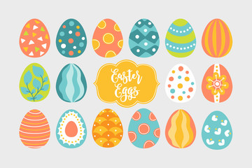 Set of Easter eggs in Orange, Green, Blue, Yellow