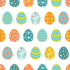 Easter seamless pattern with colorful eggs in Orange, Yellow, Green