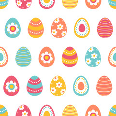Easter seamless pattern with colorful eggs in Red, Yellow, Turquoise
