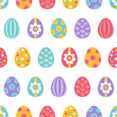 Easter seamless pattern with colorful eggs in Red, Yellow, Blue