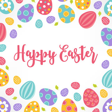 Easter greeting card with colorful eggs