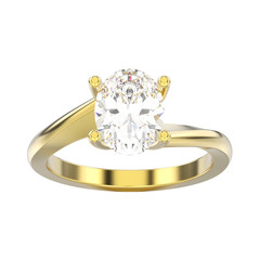 3D illustration isolated yellow gold engagement illusion twisted ring with diamond