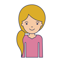 half body woman with pigtail hair in colorful silhouette