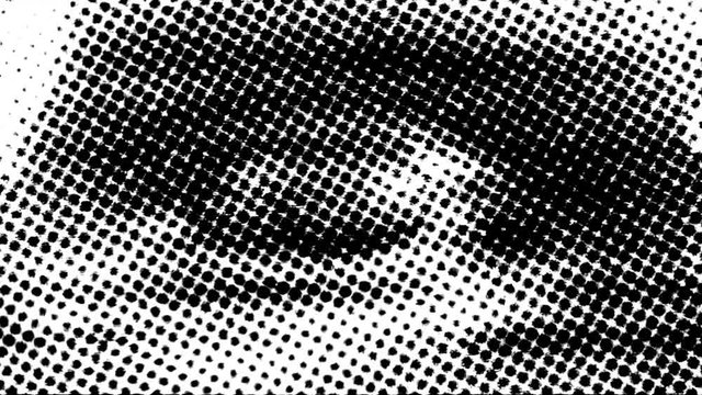 TV Noise 0758: A halftone TV Eye flickers with TV static (Loop).