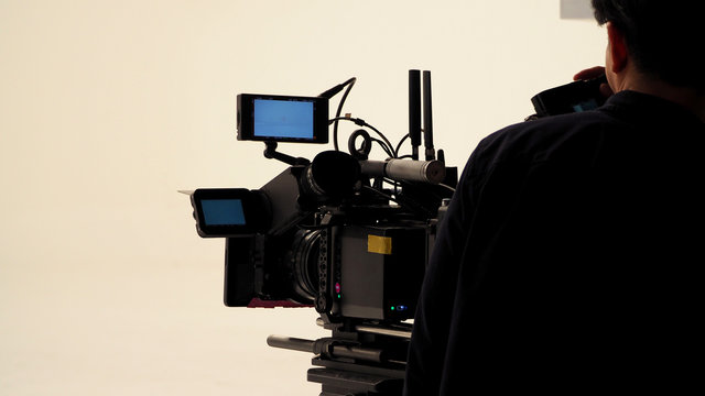 Behind the video shooting production team working