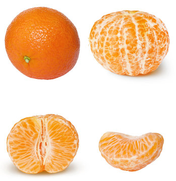 Set of tangerine fruit on a white background with clipping path