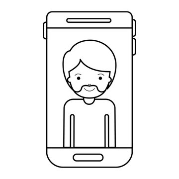smartphone man profile picture with short hair and van dyke beard in black silhouette