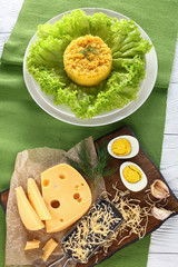 cheese salad, vertical view from above