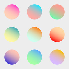 Round gradient set with modern abstract backgrounds. Colorful fluid covers for calendar, brochure, invitation, cards. Trendy soft color. Template with round gradient set for screens and mobile app.