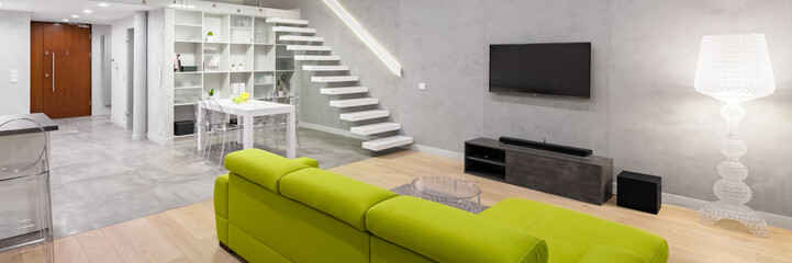 Interior with green couch