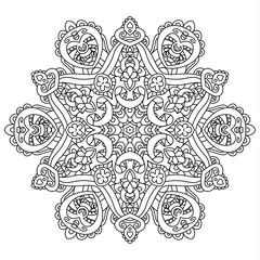 Black and white mandala vector isolated on white. Vector hand drawn circular decorative element.