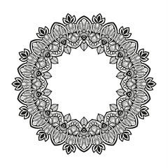Black and white mandala vector isolated on white. Vector hand drawn circular decorative element.