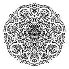 Black and white mandala vector isolated on white. Vector hand drawn circular decorative element.