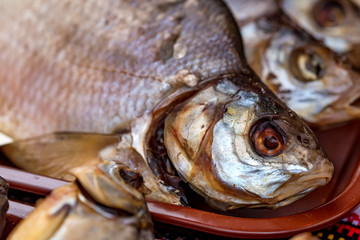 Variety of jerked river fish