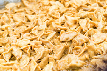 Close-up of meat dumplings or pelmeni