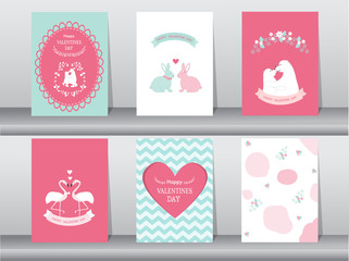 Set of Valentine's day card on retro pattern design,love,animal,cute vector,Vector illustrations
