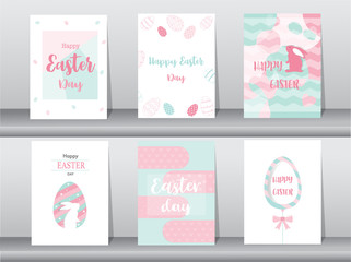 Set of Easter greeting cards,template,rabbits,eggs,Vector illustrations 