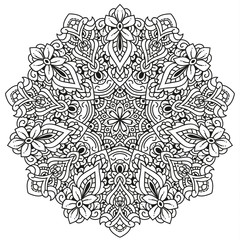 Black and white mandala vector isolated on white. Vector hand drawn circular decorative element.