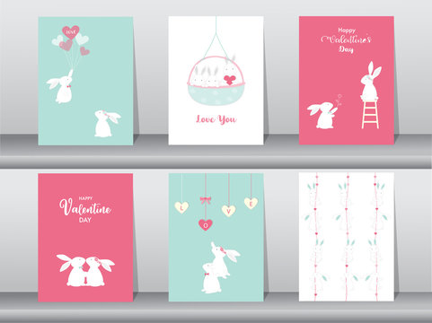 Set of Valentine's day card on retro pattern design,love,animal,cute vector,animal,Vector illustrations