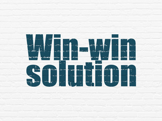 Business concept: Painted blue text Win-win Solution on White Brick wall background