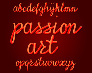 Passion Art typeface. Gradient luminous font. Isolated english alphabet.