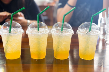 Honey and lemon iced tea on the table