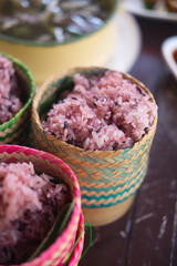 Selective focus purple sticky rice