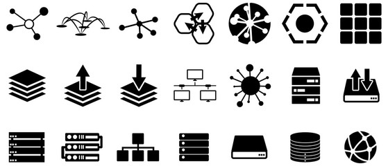 Black server and connection vector icons pack