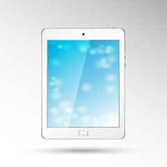 Mock up Tablet PC With Abstract blue Screen.Vertical, White. Vector