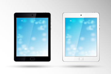 Tablet mock up set with Blue Technology screen. Vector illustration.
