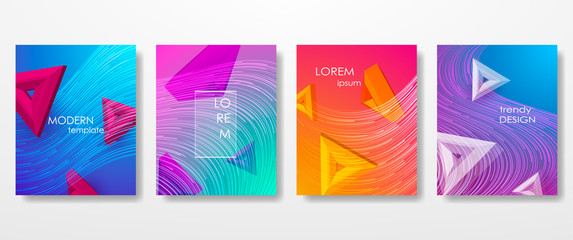 Abstract Fluid, lines and shapes creative templates, cards, color covers set. Geometric design, liquids, shapes. Trendy vector collection.