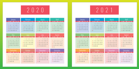 Calendar 2020, 2021 years, series set