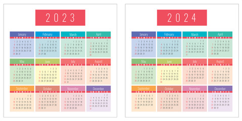 2024 calendari color plac plaatste messo variopinto zak kleurrijk engelse griglia orizzontale annuale