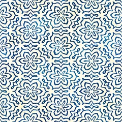 Naklejka premium Native batik seamless watercolor artistic boho style colorful square pattern.