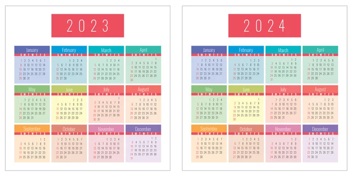 Smsd Calendar 2023 2024 Calendar 2023 And 2024 Years Color Stock Vector | Adobe Stock