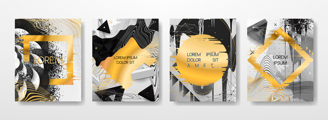 Abstract Fluid, lines and shapes creative templates, cards, color covers set. Geometric design, liquids, shapes. Trendy vector collection.