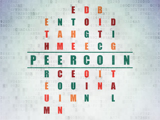 Cryptocurrency concept: Painted green word Peercoin in solving Crossword Puzzle on Digital Data Paper background