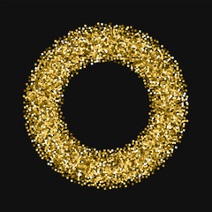 Gold glitter. Bagel frame with gold glitter on black background. Alluring Vector illustration.