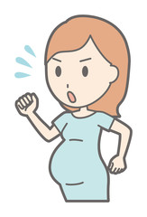 A pregnant woman wearing green clothes is running
